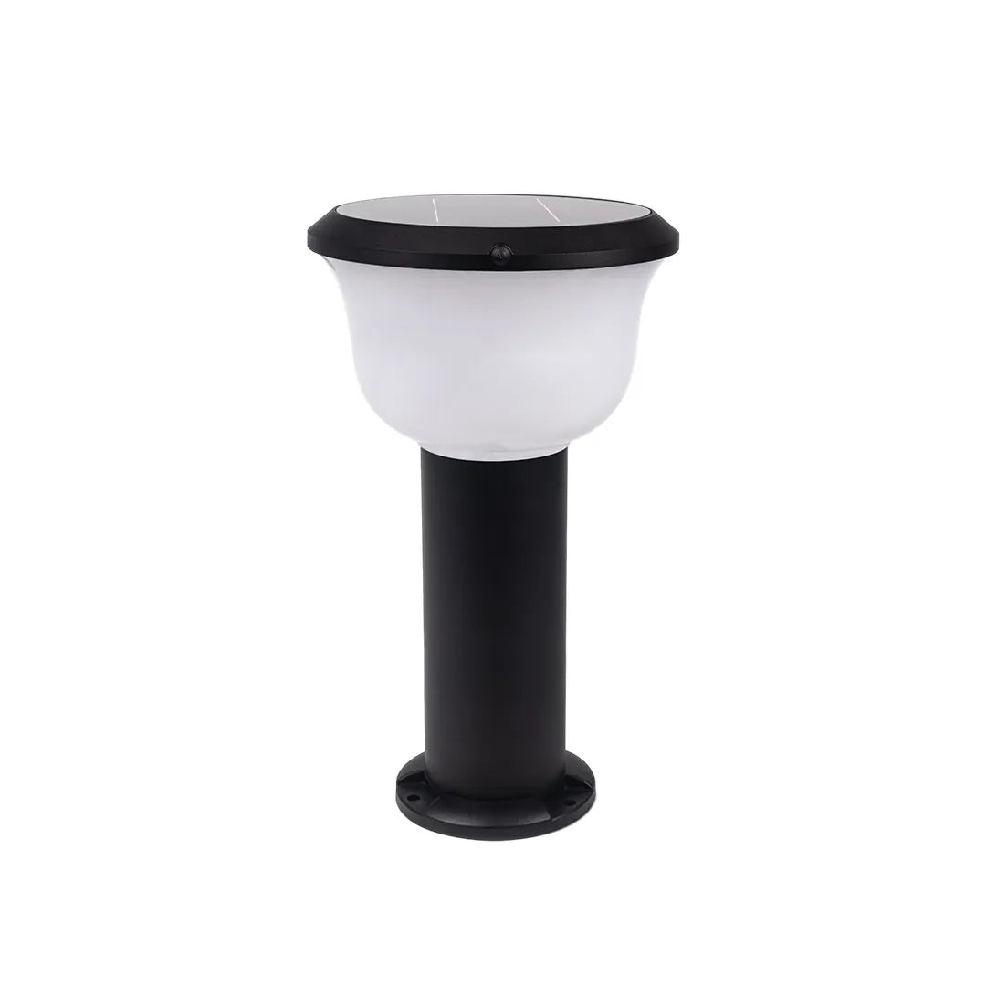 Calyx Modern Outdoor Path Light | Black Aluminum LED Landscape Light with Bowl Shade, Solar or Hardwired
