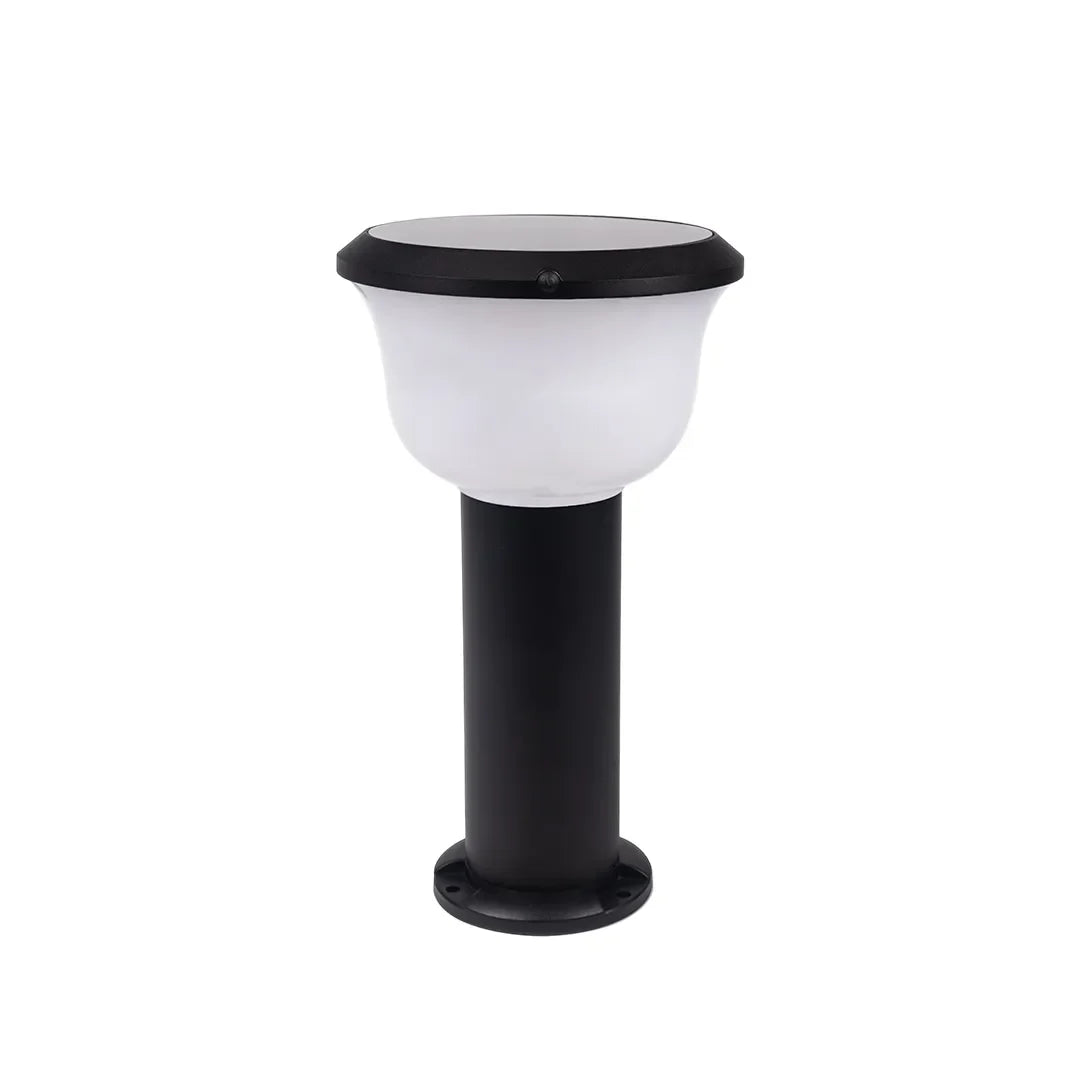 Calyx Modern Outdoor Path Light | Black Aluminum LED Landscape Light with Bowl Shade, Solar or Hardwired