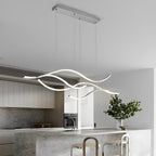 Crescent Modern Wave Linear Pendant Light | Dimmable LED Kitchen Island Chandelier, Black, Gold or Chrome