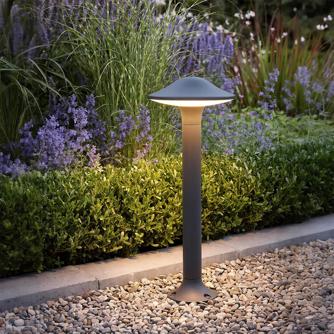 Morel Modern Mushroom Path Light | Gray Aluminum Outdoor LED Landscape Light, Warm White