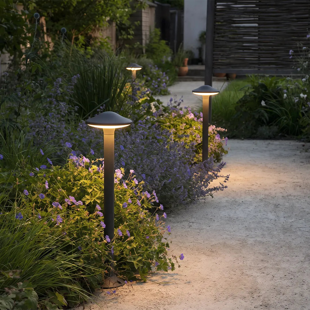 Morel Modern Mushroom Path Light | Gray Aluminum Outdoor LED Landscape Light, Warm White