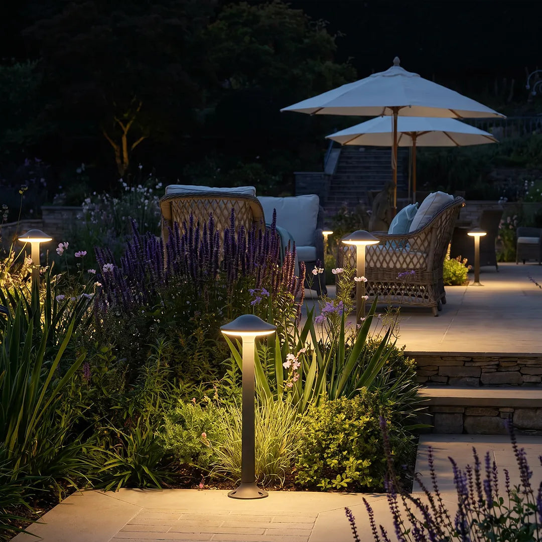 Morel Modern Mushroom Path Light | Gray Aluminum Outdoor LED Landscape Light, Warm White