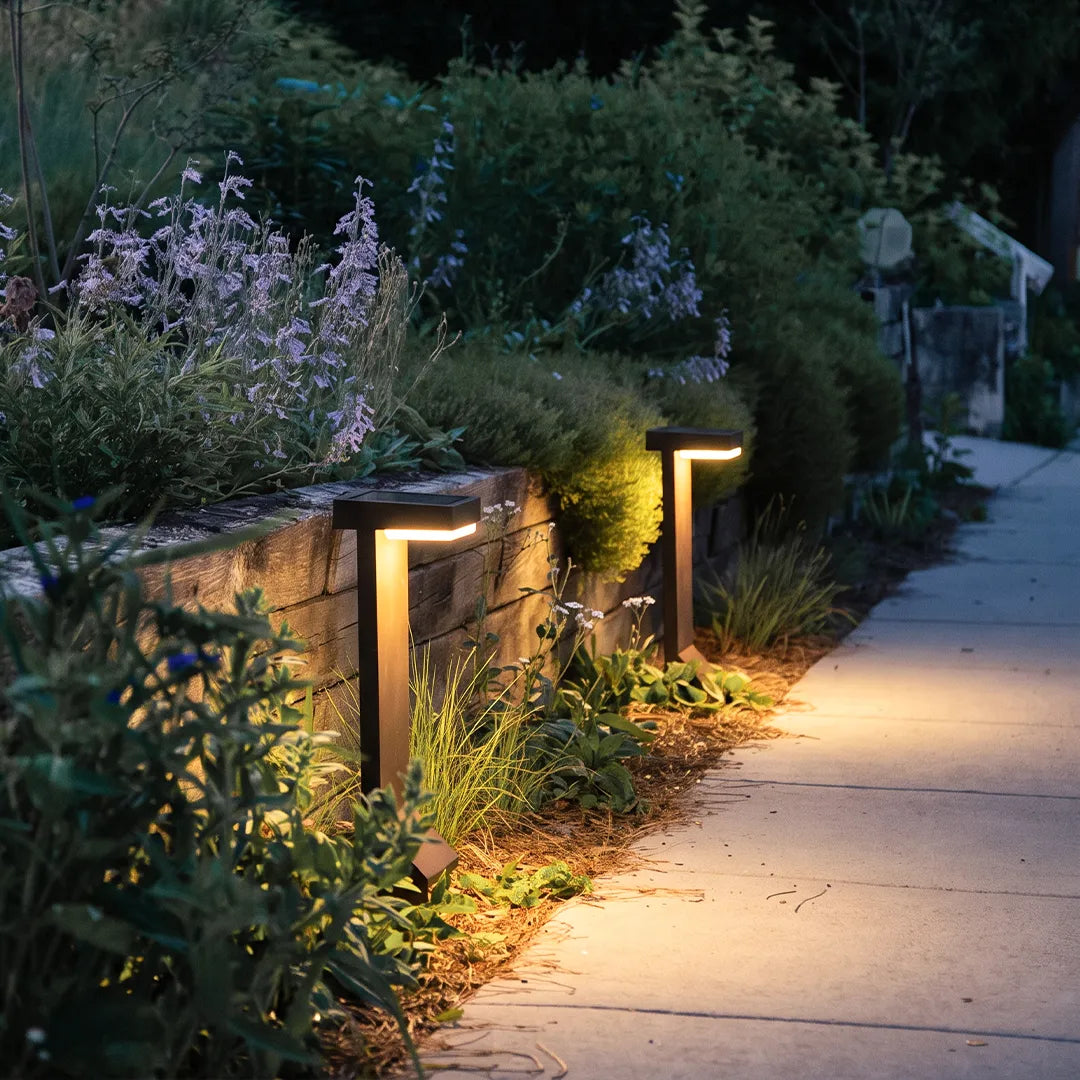 Tessel Modern Outdoor Path Light | Geometric Black Stainless Steel LED Landscape Light, Solar or Hardwired