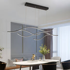 Crescent Modern Wave Linear Pendant Light | Dimmable LED Kitchen Island Chandelier, Black, Gold or Chrome