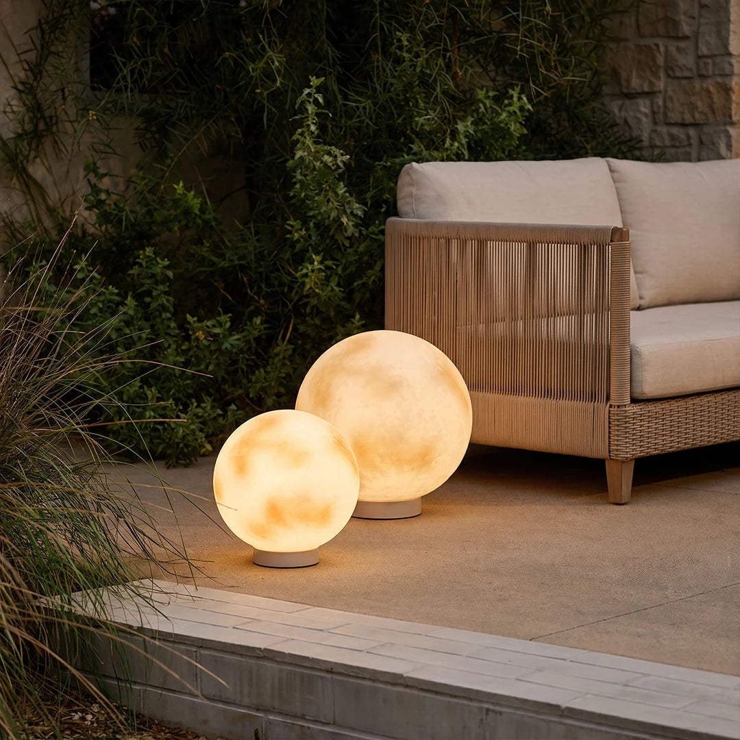 Selene Modern Moon Pillar Light | Round LED Outdoor Gatepost Light, Solar or Hardwired