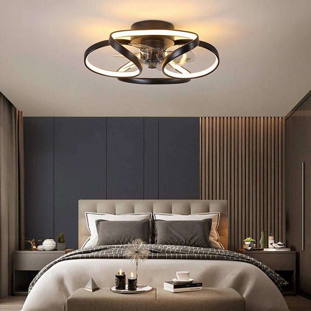 Petal Flower Ceiling Fan with Light | Modern Flush Mount LED Fan with Remote, Gold, White or Black