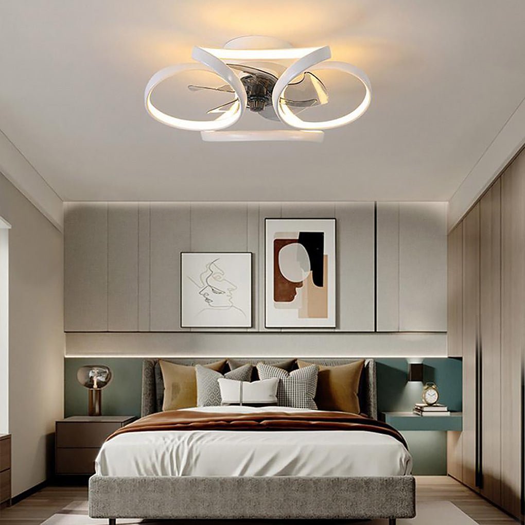 Petal Flower Ceiling Fan with Light | Modern Flush Mount LED Fan with Remote, Gold, White or Black