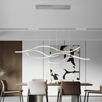 Crescent Modern Wave Linear Pendant Light | Dimmable LED Kitchen Island Chandelier, Black, Gold or Chrome