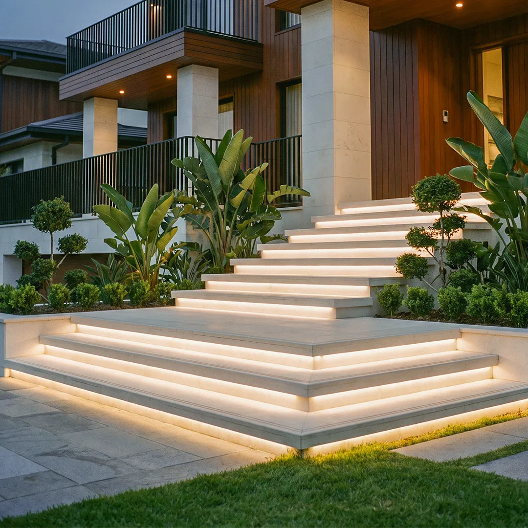 Stairline Recessed LED Strip Lights Outdoor | Under-Tread Stair and Deck Lighting, Waterproof Flexible Strip