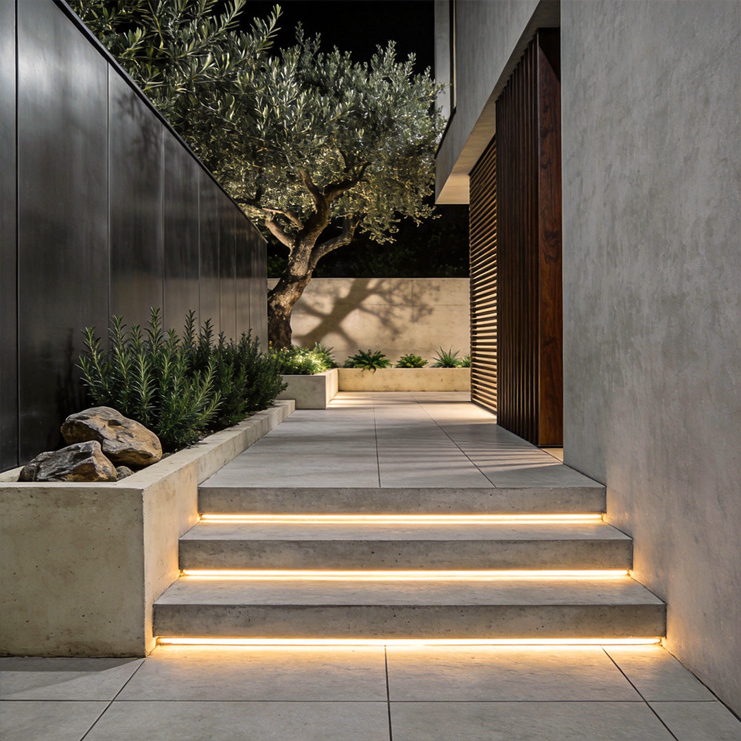 Stairline Recessed LED Strip Lights Outdoor | Under-Tread Stair and Deck Lighting, Waterproof Flexible Strip