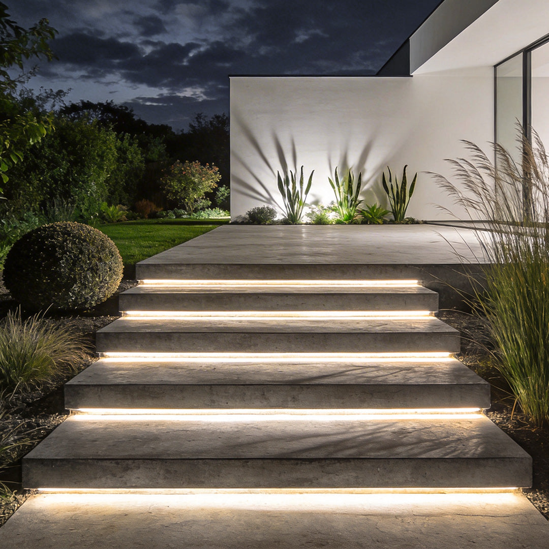 Stairline Recessed LED Strip Lights Outdoor | Under-Tread Stair and Deck Lighting, Waterproof Flexible Strip