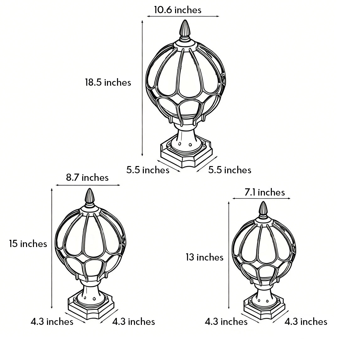 Marlowe Retro Globe Pillar Light | Outdoor Fence Post Lantern with Glass Globe, Black or Bronze