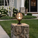 Marlowe Retro Globe Pillar Light | Outdoor Fence Post Lantern with Glass Globe, Black or Bronze