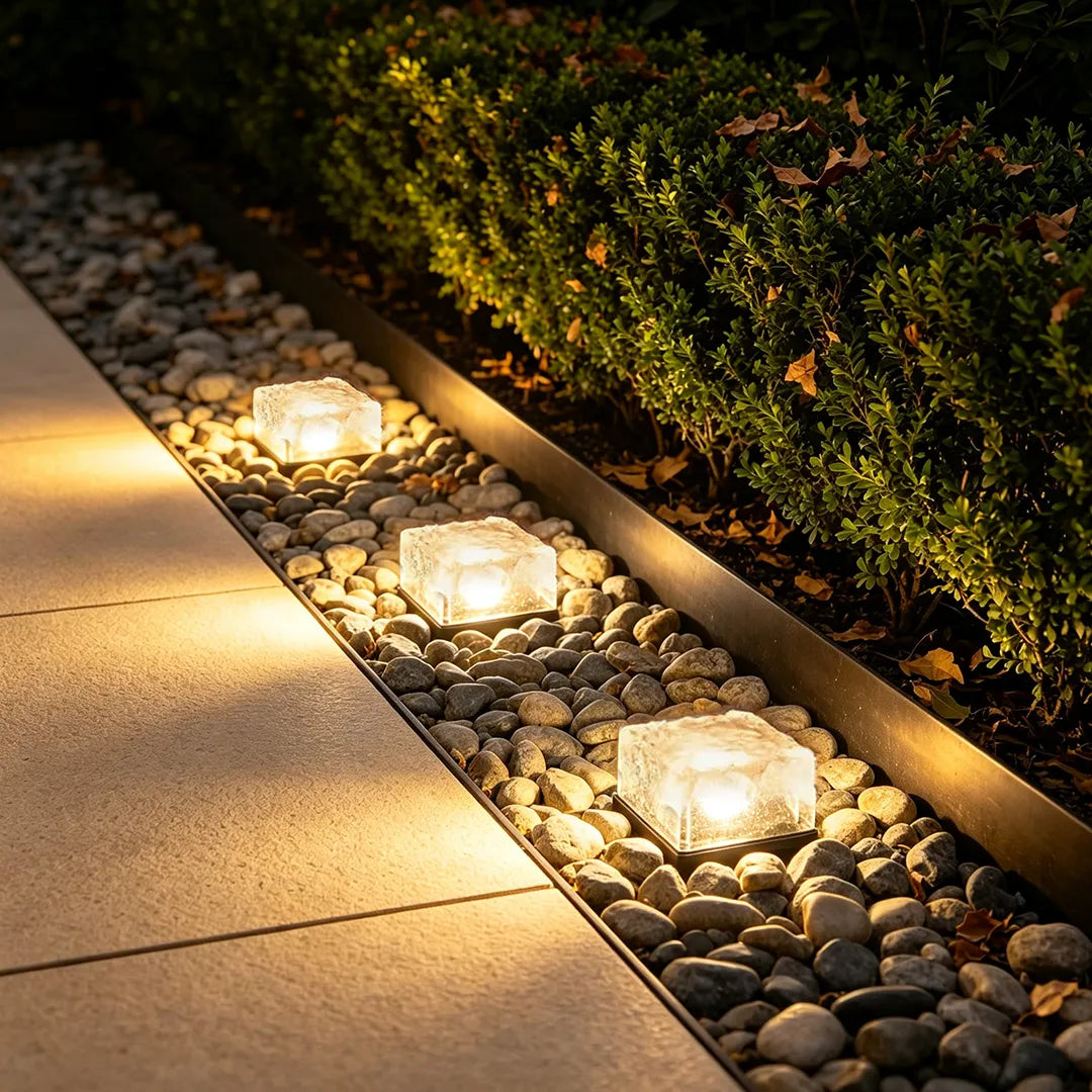 Glacier Solar Step Lights Outdoor | Ice Cube Crystal-Look LED Stair and Deck Lights, Waterproof
