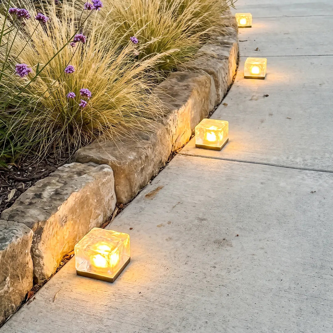 Glacier Solar Step Lights Outdoor | Ice Cube Crystal-Look LED Stair and Deck Lights, Waterproof