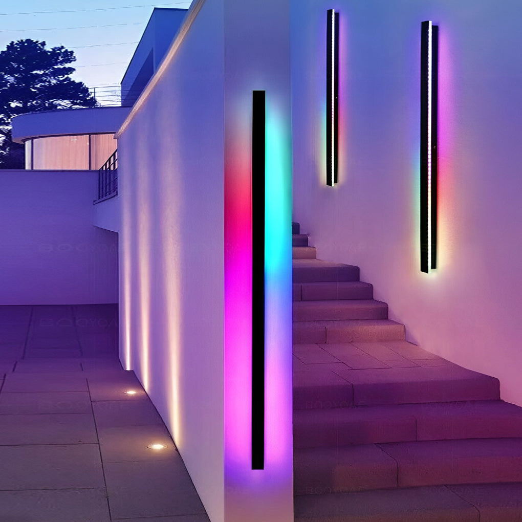 Linea Modern Outdoor Linear Wall Light | Slim Black LED Bar Wall Sconce, Waterproof, RGB or 3-Step
