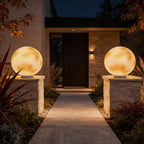 Selene Modern Moon Pillar Light | Round LED Outdoor Gatepost Light, Solar or Hardwired