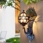 Pavo Retro Peacock Wall Sconce | Die-Cast Aluminum Outdoor Wall Light with Hand-Painted Glass