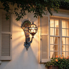 Pavo Retro Peacock Wall Sconce | Die-Cast Aluminum Outdoor Wall Light with Hand-Painted Glass