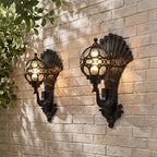 Pavo Retro Peacock Wall Sconce | Die-Cast Aluminum Outdoor Wall Light with Hand-Painted Glass
