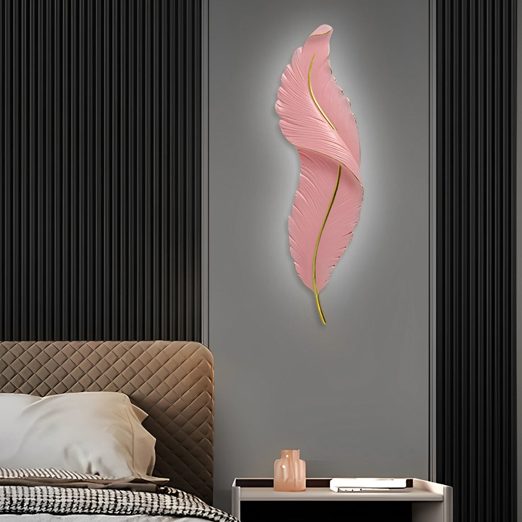 Plume Sculptural Feather Wall Light | Modern LED Wall Sconce in White, Blue or Pink Resin