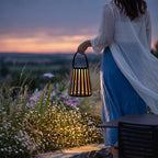 Ember Portable Solar Lantern | Black Stainless Steel Outdoor LED Light for Patio, Deck and Garden