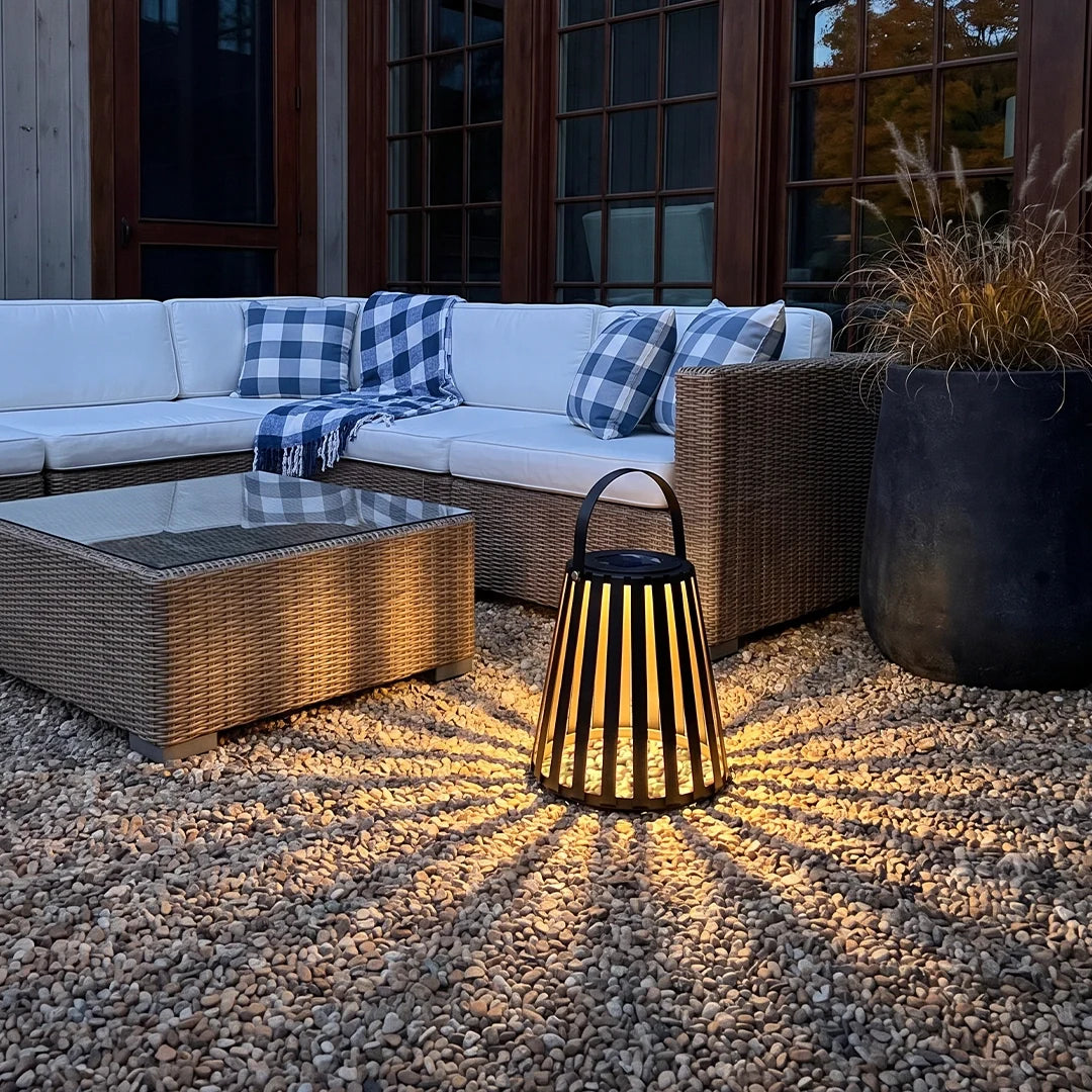Ember Portable Solar Lantern | Black Stainless Steel Outdoor LED Light for Patio, Deck and Garden