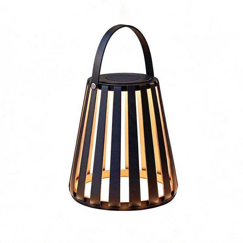 Ember Portable Solar Lantern | Black Stainless Steel Outdoor LED Light for Patio, Deck and Garden