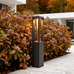 Sentry Modern Outdoor Bollard Light | Black Die-Cast Aluminum Four-Beam LED Garden Path Light
