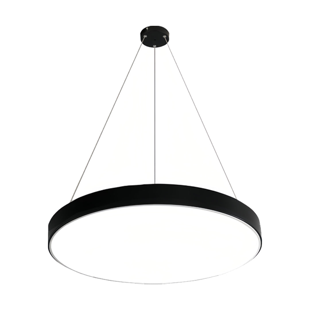 Halo Minimalist Round Pendant Light | Black or White Metal Ring LED Chandelier for Kitchen and Office