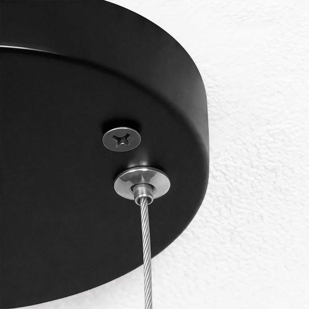 Halo Minimalist Round Pendant Light | Black or White Metal Ring LED Chandelier for Kitchen and Office