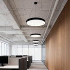 Halo Minimalist Round Pendant Light | Black or White Metal Ring LED Chandelier for Kitchen and Office