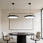 Halo Minimalist Round Pendant Light | Black or White Metal Ring LED Chandelier for Kitchen and Office