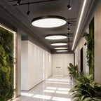 Halo Minimalist Round Pendant Light | Black or White Metal Ring LED Chandelier for Kitchen and Office