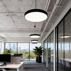 Halo Minimalist Round Pendant Light | Black or White Metal Ring LED Chandelier for Kitchen and Office