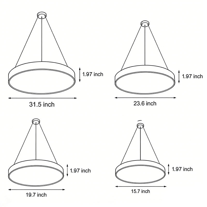 Halo Minimalist Round Pendant Light | Black or White Metal Ring LED Chandelier for Kitchen and Office
