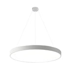 Halo Minimalist Round Pendant Light | Black or White Metal Ring LED Chandelier for Kitchen and Office