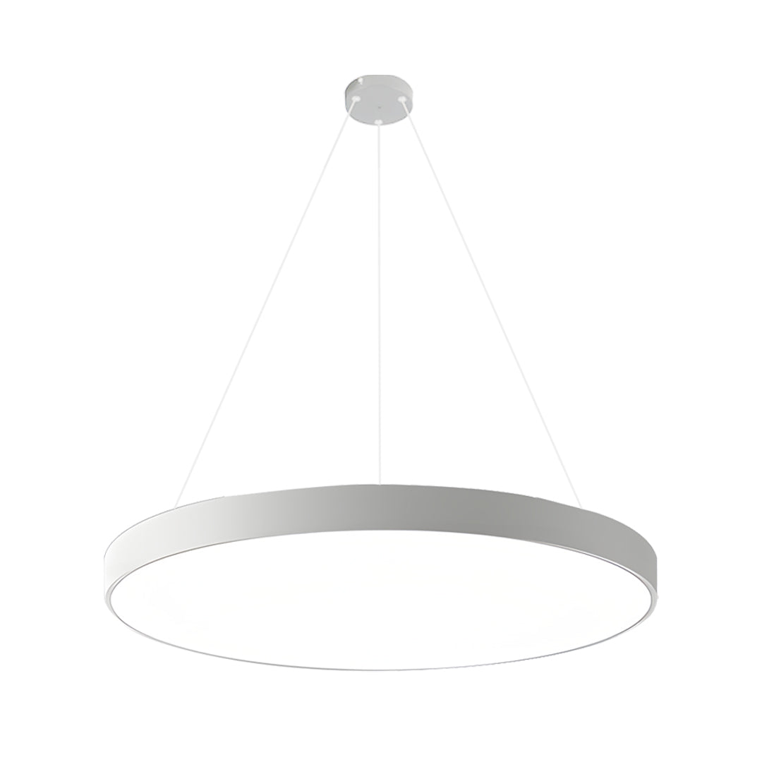 Halo Minimalist Round Pendant Light | Black or White Metal Ring LED Chandelier for Kitchen and Office