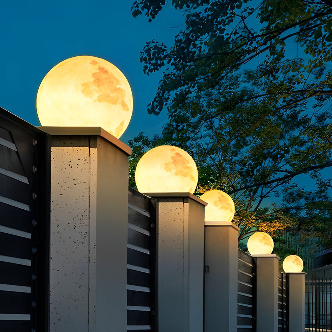 Selene Modern Moon Pillar Light | Round LED Outdoor Gatepost Light, Solar or Hardwired
