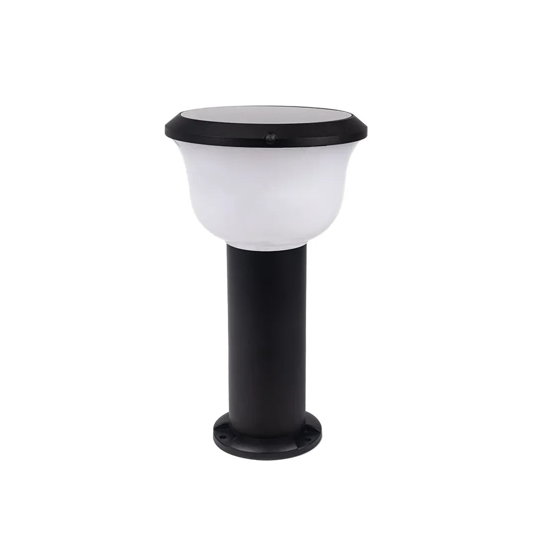 Calyx Modern Outdoor Path Light | Black Aluminum LED Landscape Light with Bowl Shade, Solar or Hardwired