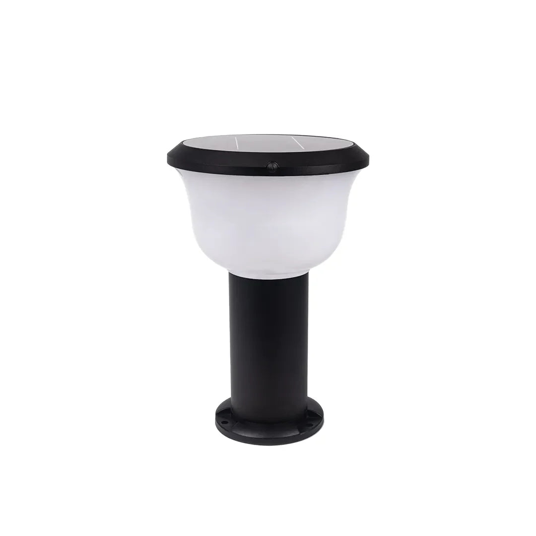 Calyx Modern Outdoor Path Light | Black Aluminum LED Landscape Light with Bowl Shade, Solar or Hardwired