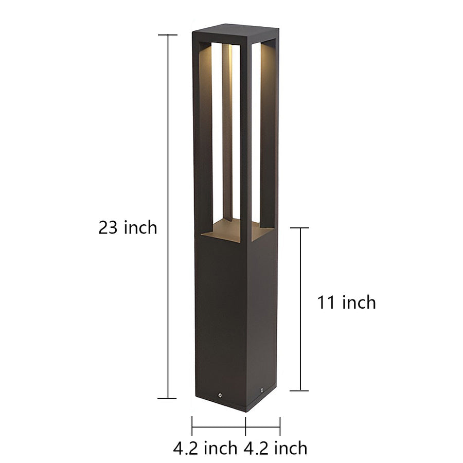 Sentry Modern Outdoor Bollard Light | Black Die-Cast Aluminum Four-Beam LED Garden Path Light