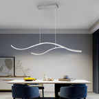 Crescent Modern Wave Linear Pendant Light | Dimmable LED Kitchen Island Chandelier, Black, Gold or Chrome