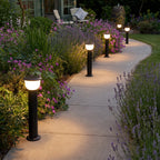 Calyx Modern Outdoor Path Light | Black Aluminum LED Landscape Light with Bowl Shade, Solar or Hardwired