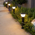 Calyx Modern Outdoor Path Light | Black Aluminum LED Landscape Light with Bowl Shade, Solar or Hardwired