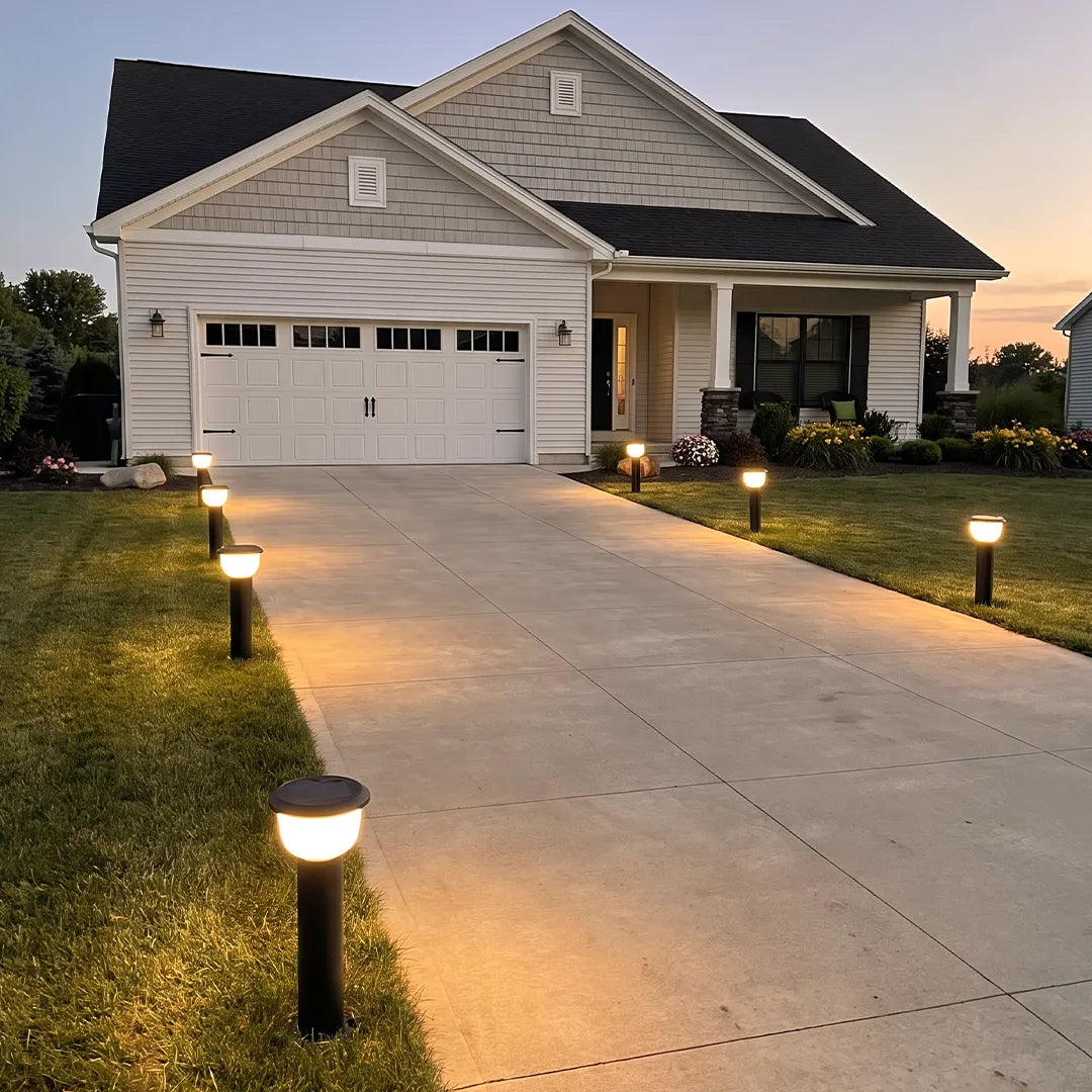 Calyx Modern Outdoor Path Light | Black Aluminum LED Landscape Light with Bowl Shade, Solar or Hardwired