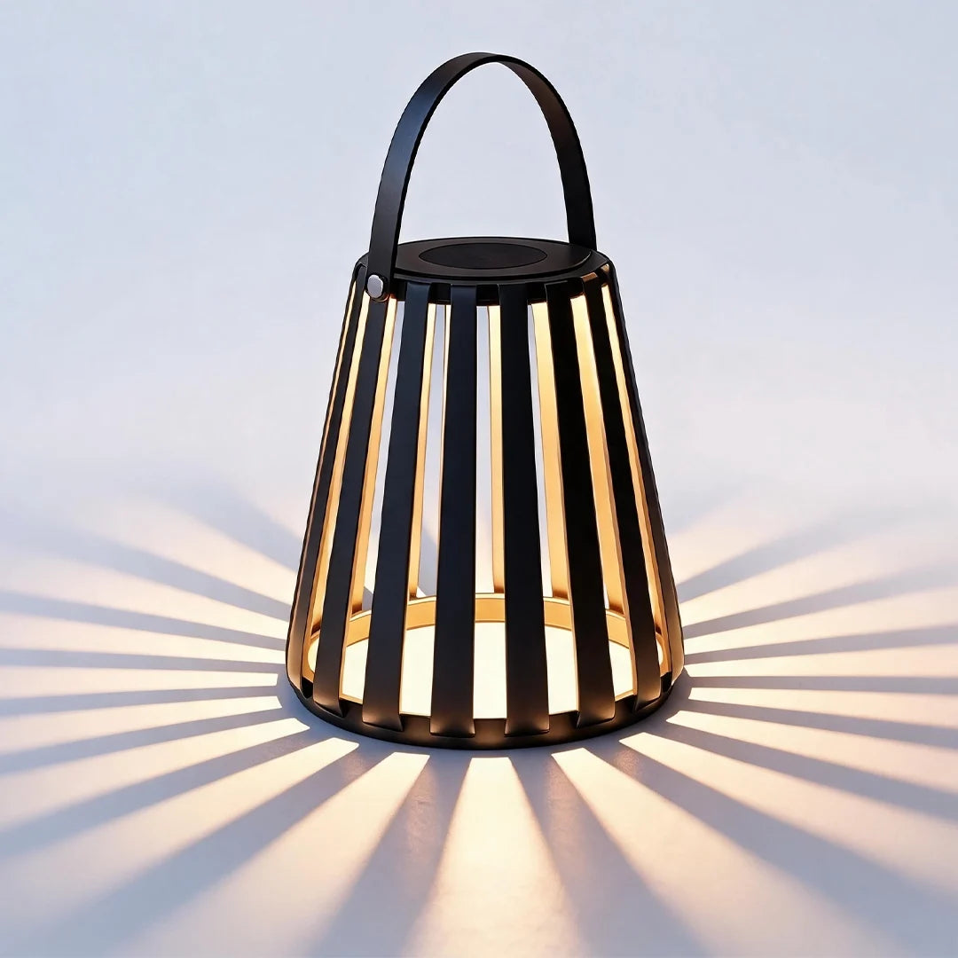 Ember Portable Solar Lantern | Black Stainless Steel Outdoor LED Light for Patio, Deck and Garden