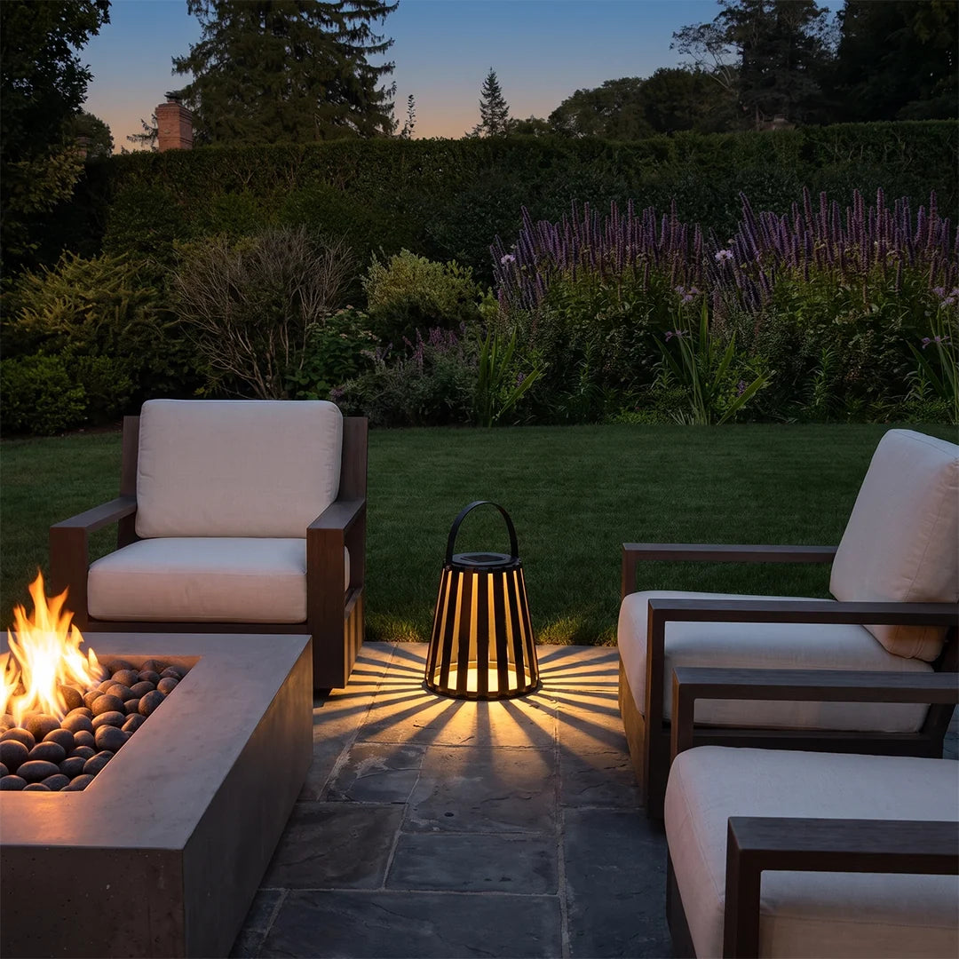 Ember Portable Solar Lantern | Black Stainless Steel Outdoor LED Light for Patio, Deck and Garden