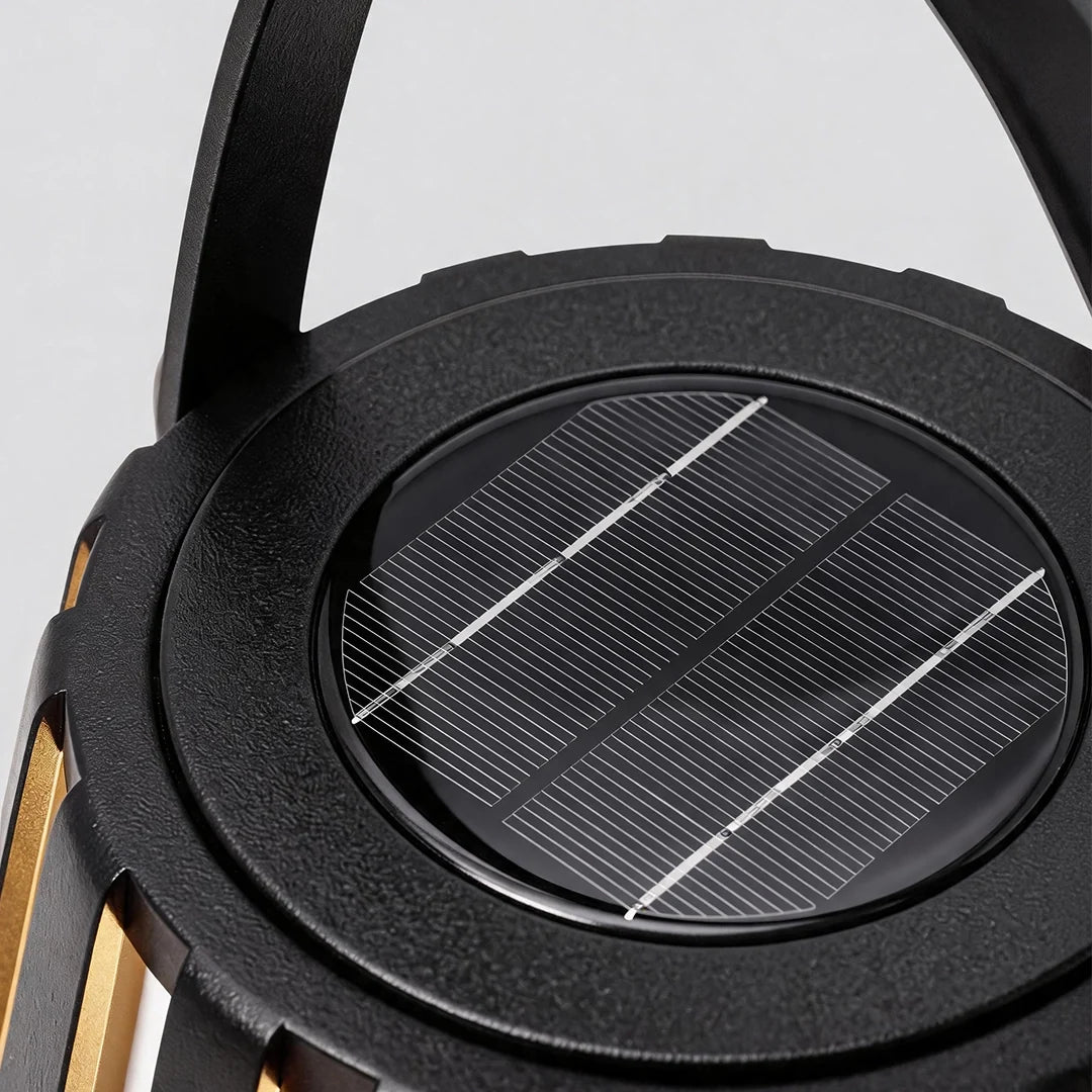 Ember Portable Solar Lantern | Black Stainless Steel Outdoor LED Light for Patio, Deck and Garden