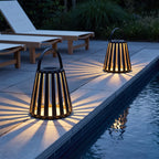 Ember Portable Solar Lantern | Black Stainless Steel Outdoor LED Light for Patio, Deck and Garden